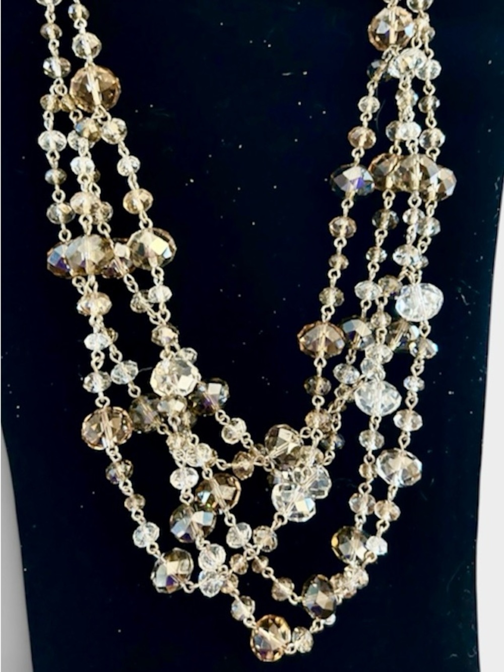 Multi-Strand Crystal Bead Necklace - Clear and Champagne